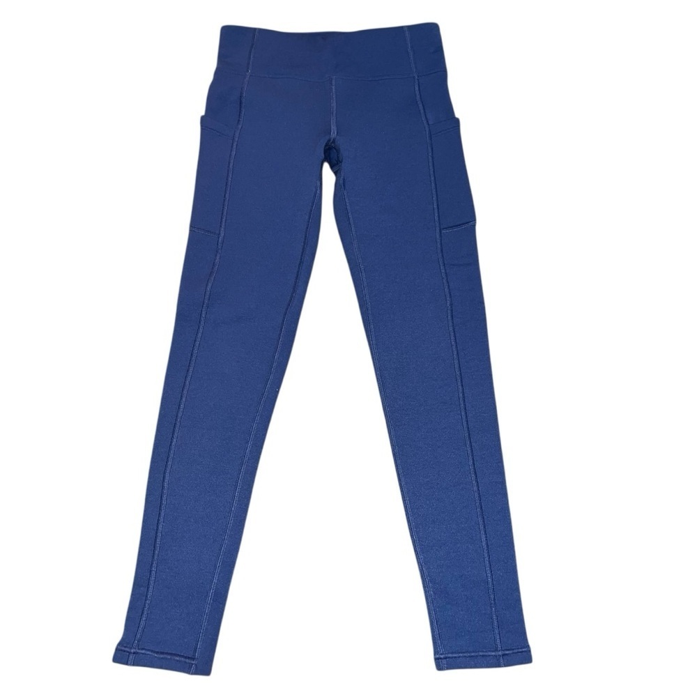 EUC Athleta Girl Polartec Stash Tight Legging Fleece Lined Blue Medium 8 / 10